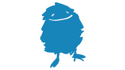 Das Maskottchen "Duda": Blaues Gekritzel mit Gesicht und Beinen
