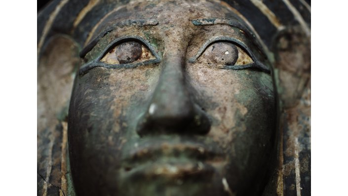 Altägyptischer Sarg, Detail: Gesicht